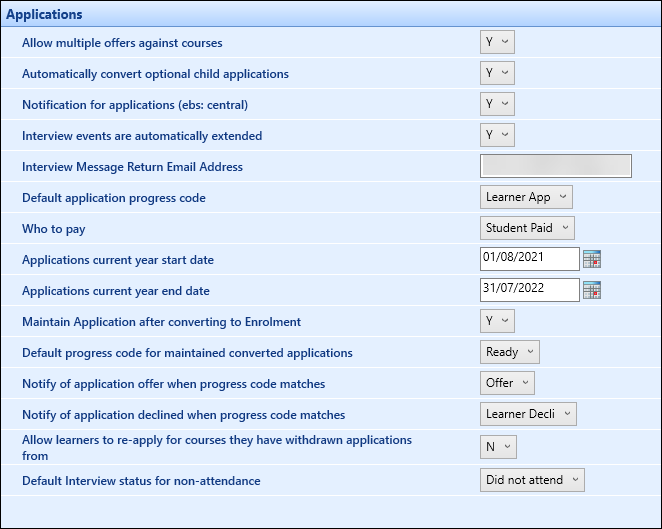 Applications institution settings